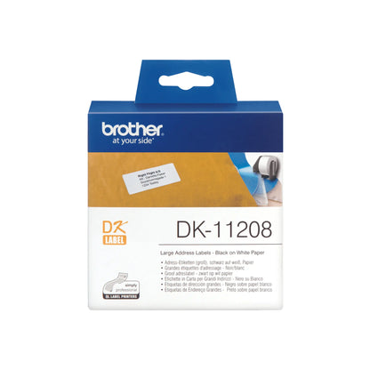 Genuine Brother DK-11208 Label Roll – 38mm x 90mm (Black on White) – High-Quality Address & Shipping Labels