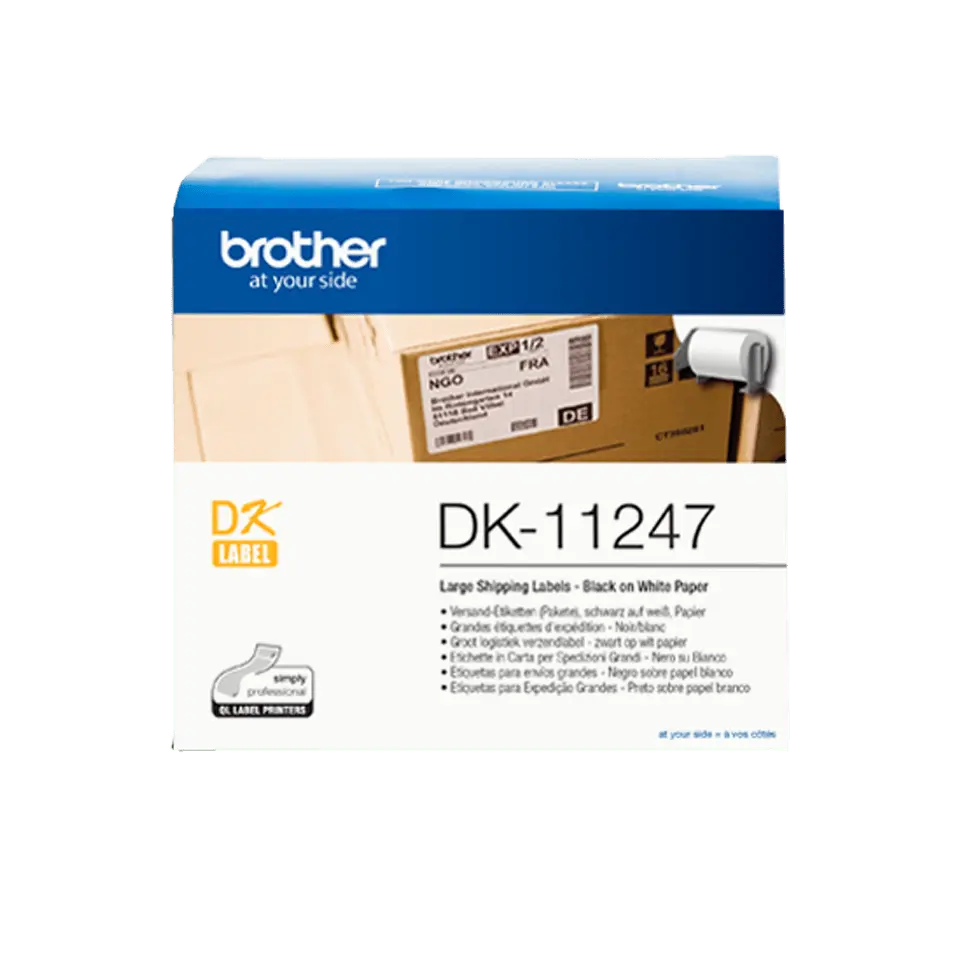 Genuine Brother DK-11247 Label Roll – Black on White, 103mm x 164mm – High-Quality Shipping & Barcode Labels
