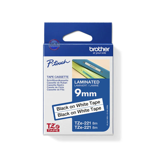 Brother TZe-221 Twin Pack Label Tape – 9mm x 8m (Black on White) – Durable & Professional Labeling