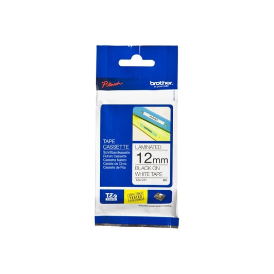 Brother TZe-231 P-Touch Label Tape – 12mm x 8m (Black on White) – Durable & Professional Labeling