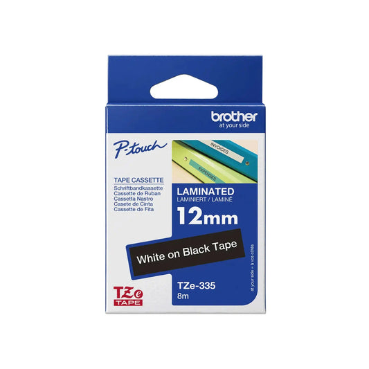 Genuine Brother TZe-335 Labelling Tape – 12mm x 8m (White on Black) – Durable & Professional Labels