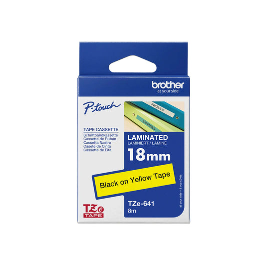 Genuine Brother TZe-641 Labelling Tape – 18mm x 8m (Black on Yellow) – Durable & High-Visibility Labels