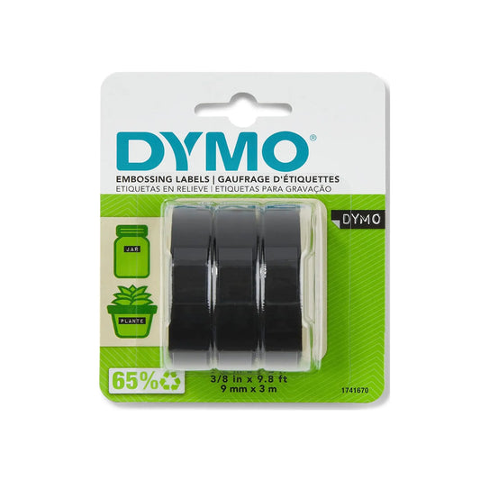 DYMO Embossing Tape – 9mm x 3m (Black, 3-Pack) – Classic, Durable & Easy-to-Use Labels