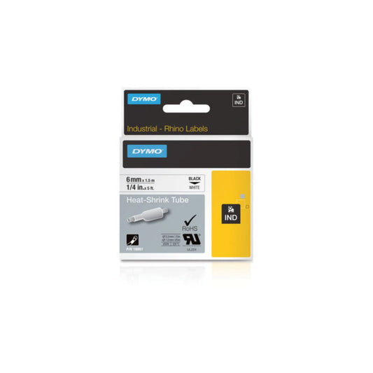 DYMO Rhino Heat Shrink Tubing – 6mm (Black on White) – Durable & Professional Wire Identification