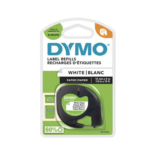 DYMO Tag 12mm Plastic Label Tape – White – Durable & Versatile Labeling Letra