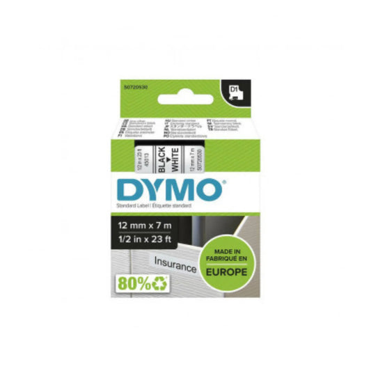 DYMO Genuine D1 Label Tape – 12mm x 7m, Black on White – Professional & Long-Lasting Labels