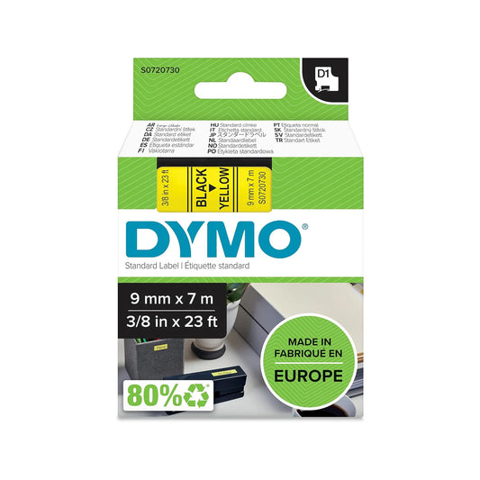 DYMO D1 Label Tape – 9mm x 7m (Black on White) – Durable & High-Quality Labeling