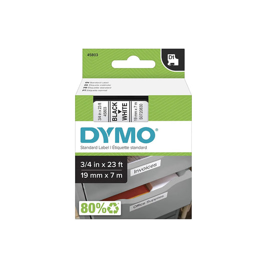 DYMO D1 Label Tape – 19mm x 7m (Black on Clear) – Professional & Versatile Labeling